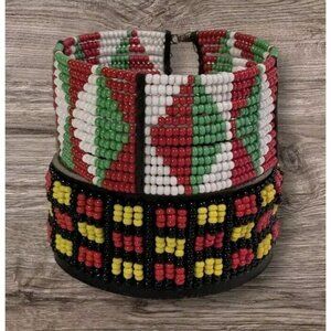 2 Seed Beaded Bracelet Cuff Woven Geometric Colorful Unisex Set Of Ethnic Snap